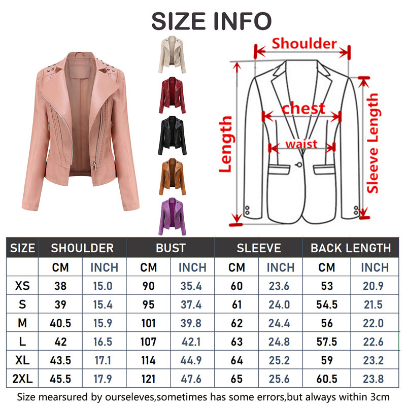 Jaket PU Lengan Panjang Kerah Merah Muda Mantel Motor Slim Fit Wanita Jaket Kulit Kasual Fashion Wanita Pakaian Luar Wanita