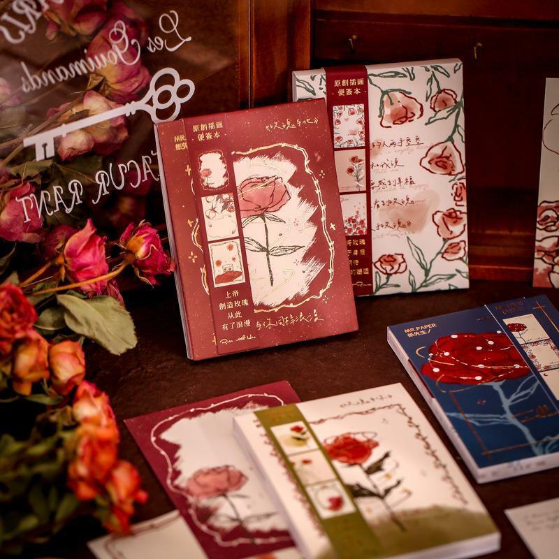 60 lembar Rosette bunga romantis kertas mawar Memo Pad untuk buku tempel DIY bahan dekoratif kolase hadiah Jurnal