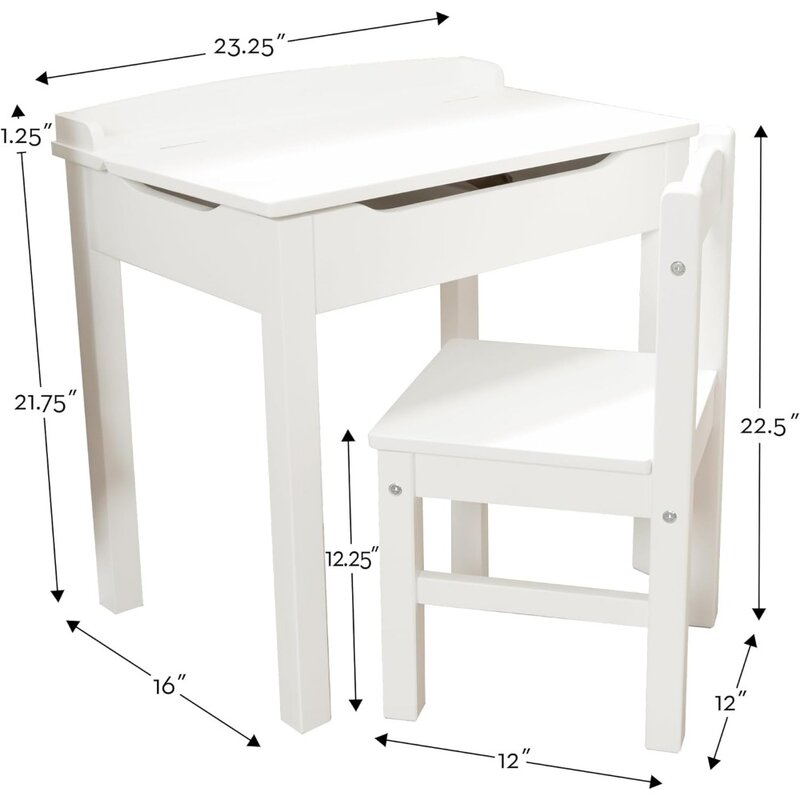Scrivania e sedia con alzata in legno-mobili per bambini da tavolo per bambini senza trasporto bianco