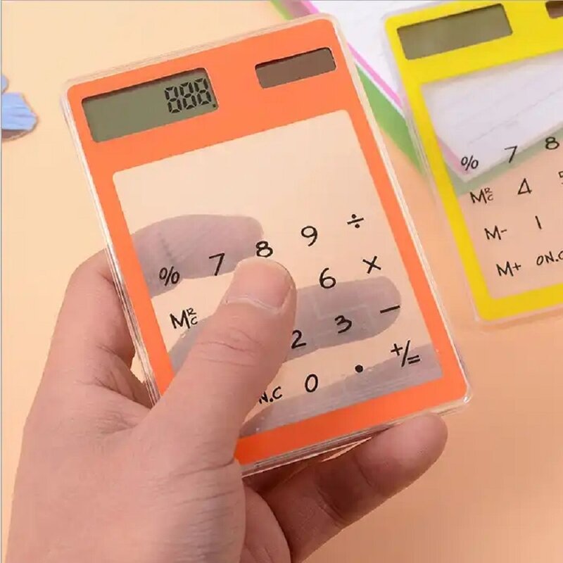 Clear Mini Calculator With Transparent Color Solar Power Electrical Touchpad Device For Office Student School Kids Age 7-12 Gift