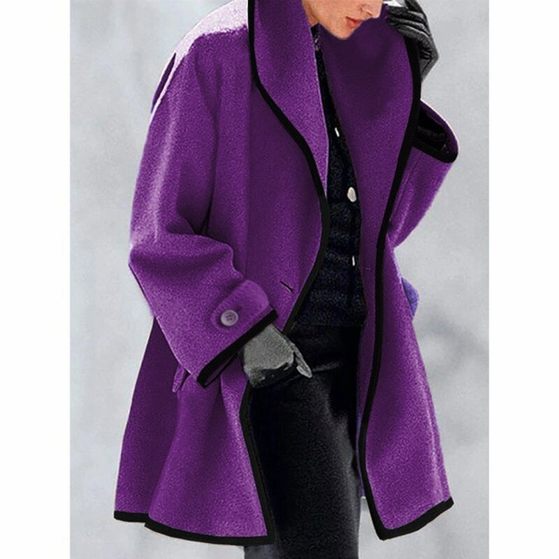 Abrigo de lana con capucha para mujer, cuello redondo, suelto