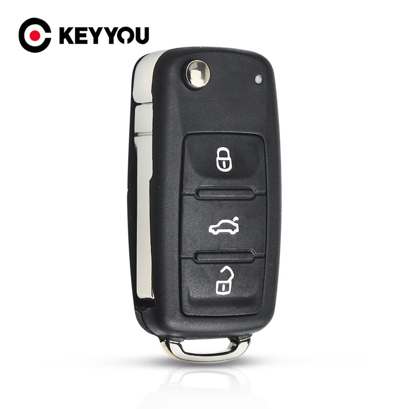 KEYYOU-mando a distancia plegable para coche, carcasa con 3 botones para VW, VOLKSWAGEN, Tiguan, Golf, Sagitar, Polo, MK6, sin cortar
