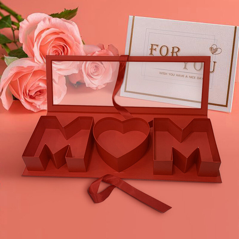 Caja de papel transparente con forma de letra de "mamá", caja de regalo con lazo, cinta, regalo, sorpresa para el día de la madre, 1 unidad