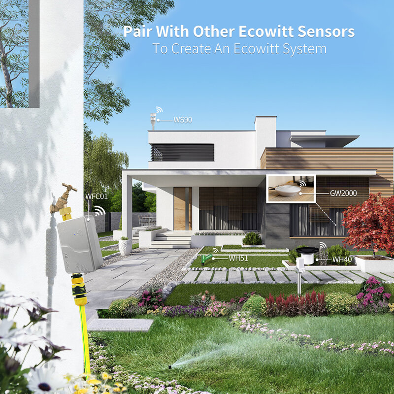 Ecowitt WFC01 Smart Watering Timer, WittFlow Sprinkler Timer, Smart Water Valve, Self Watering Timer, for Outdoor/Lawn/Garden