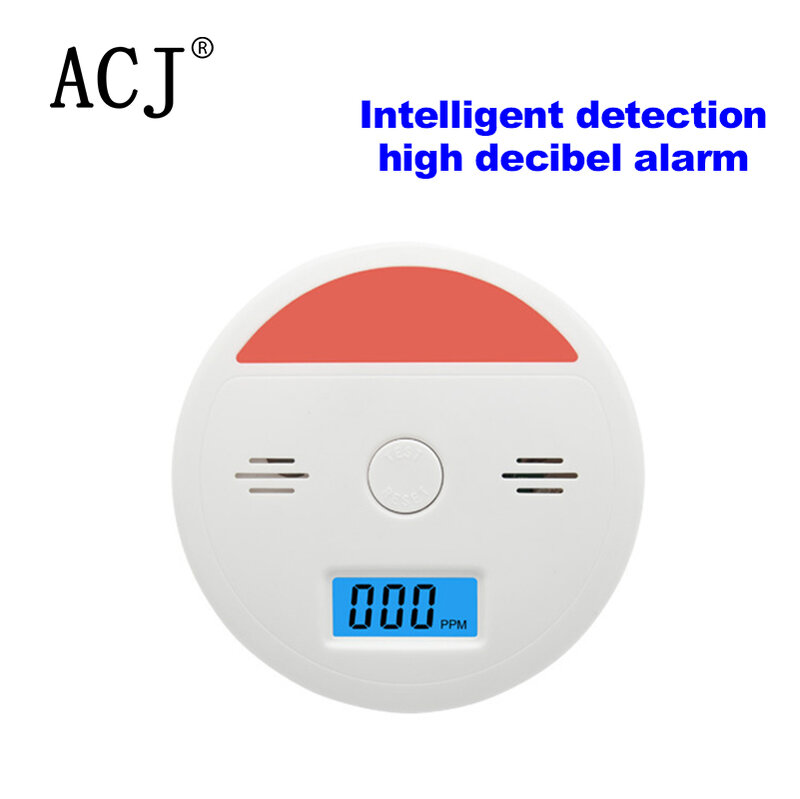 ACJ Detektor Karbon Monoksida Berdiri Sendiri LCD Layar Digital Tes Peringatan CO Sensor Kebocoran Asap Kebakaran untuk Rumah Hotel Sekolah