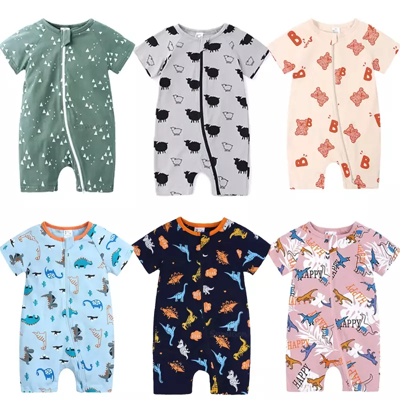 新生児用半袖コットンジャンプスーツ,夏のブランドロンパース,漫画の服セット,男の子と女の子のための幼児服