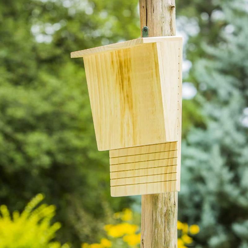 Casa de aleros para jardín al aire libre, refugio de murciélago de madera Natural con techo, caja de murciélago resistente a la intemperie, nido para mascotas