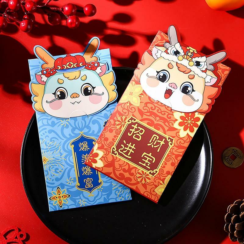 Sobres rojos de año Lunar chino 2024, sobres de bolsillo rojos de dragón de 4 diseños, lindos paquetes de dinero de la suerte, sobres de bolsillo rojos
