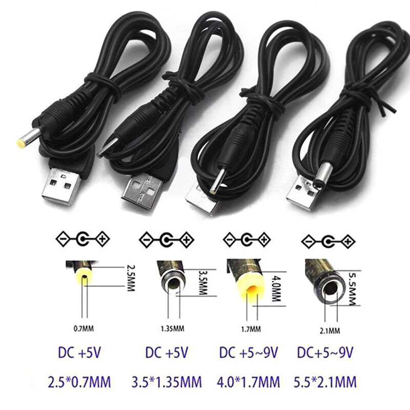 USB-кабель питания постоянного тока, разъем USB постоянного тока 2,0*0,6 мм 2,5*0,7 мм 3,5*1,35 мм 4,0*1,7 мм 5,5*2,1 мм 5 в постоянного тока, Цилиндрический разъем, USB-кабель питания, соединитель