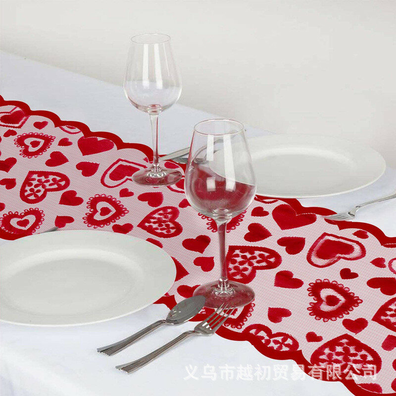 علم طاولة محبوك لديكور عيد الحب ، ديكور الطاولة ، منظم المنزل