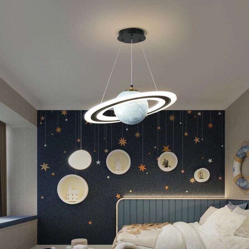 Planet Led Pendant Lamp Children Room Creative chandelier Glass Ball Hanging Light Boy Bedroom Space Reading Indoor Decor Light