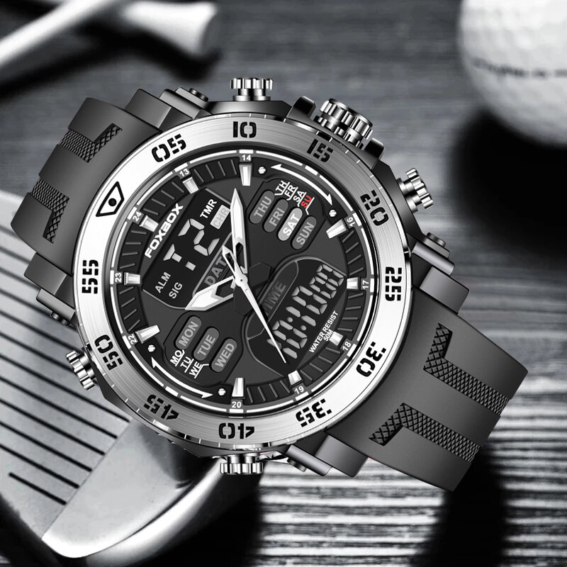 LIGE-남성 디지털 시계, 밀리터리 스포츠 수영, 대형 패션 시계, 50M 방수 전자 손목 시계, 남성 시계