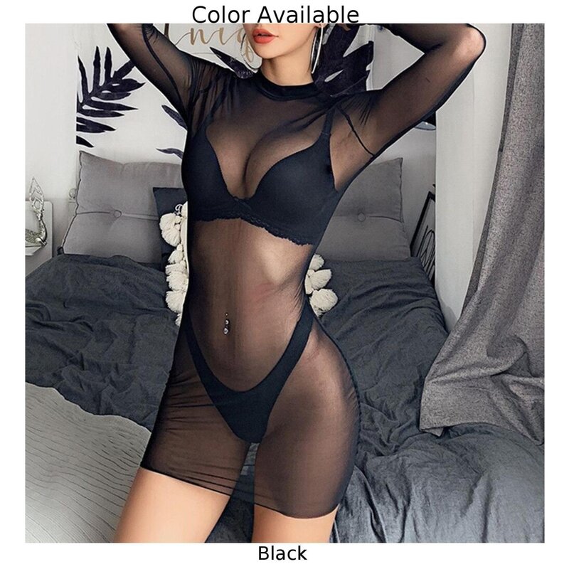 Sexy Womens Mesh Sheer Bodycon See-through Summer Beach Cover-up Lingerie Dress Ultrathin Transparent Erotic Lingerie Clubwear