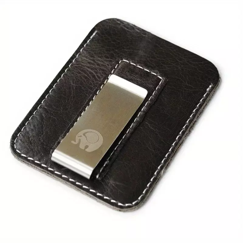 Тонкий мини-кошелек из натуральной кожи с зажимом для денег, мужской тонкий бумажник с отделением для кредитных карт, металлический чехол для мужчин, маленький держатель для двойного сложения