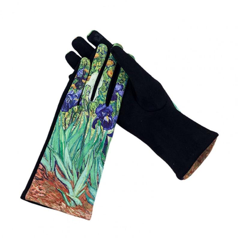 1 пара зимние перчатки в британском стиле с принтом масляной живописи, Женские аксессуары, женские повседневные перчатки для катания на лыжах, 울 장장갑 갑