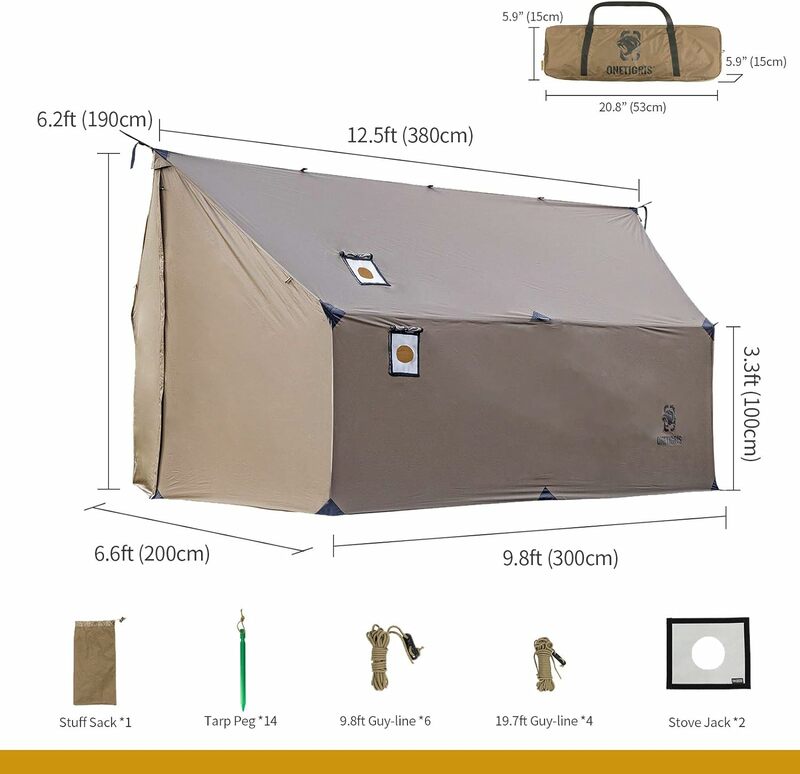 OneTigris TEGIMEN hamak gorący namiot z gniazdem kuchennym, przestronny wszechstronny namiot bez ścian ze spódnicą śnieżną, 3000mm wodoodporny