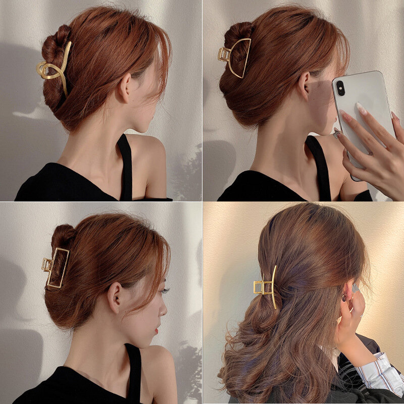 Pinza de pelo ahuecada de Metal coreano para niña, pasador de cangrejo, horquilla geométrica, accesorios para el cabello para mujer
