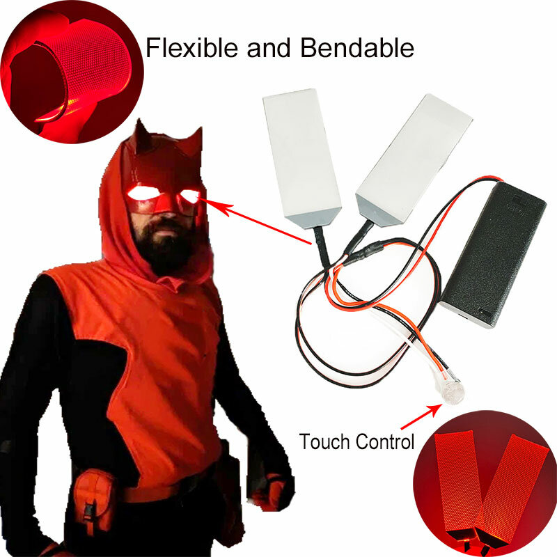 Halloween Merah Sakelar Kontrol Sentuh Fleksibel Dapat Ditekuk DIY Lampu Led Kit Mata untuk Pria Dekorasi Helm Properti Aksesori Cosplay