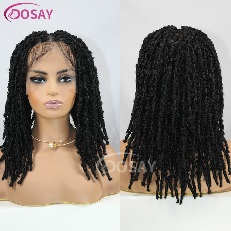 Peruca Dreadlock sintético trançado para mulheres negras, perucas trançadas encaracoladas, afro cheio do laço, peruca Bob curto, resistente ao calor, respirável, encaracolado, 16"