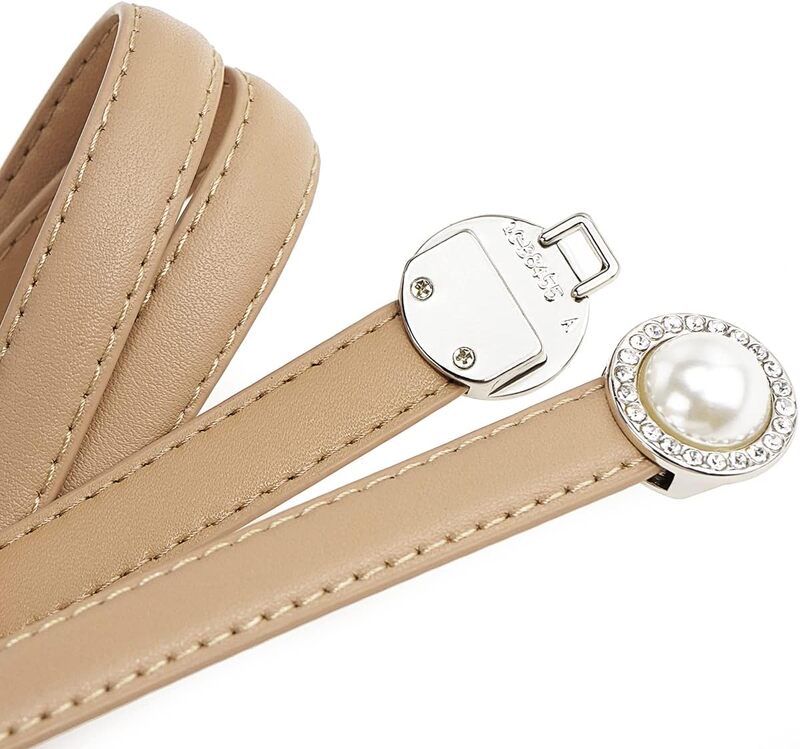 Cinturón de cuero con hebilla de perla creativa para mujer, cinturón delgado para vestido, cintura para mujer, ropa para mujer, estilo a juego, faja decorativa