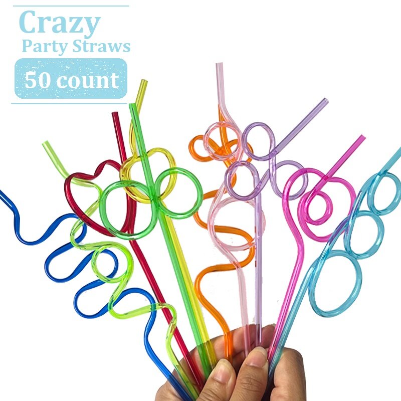 10-50pcs Crazy and unique Straws Curved drinking straws 10 different styles of everyday party Holiday cold drink straws are BPA-