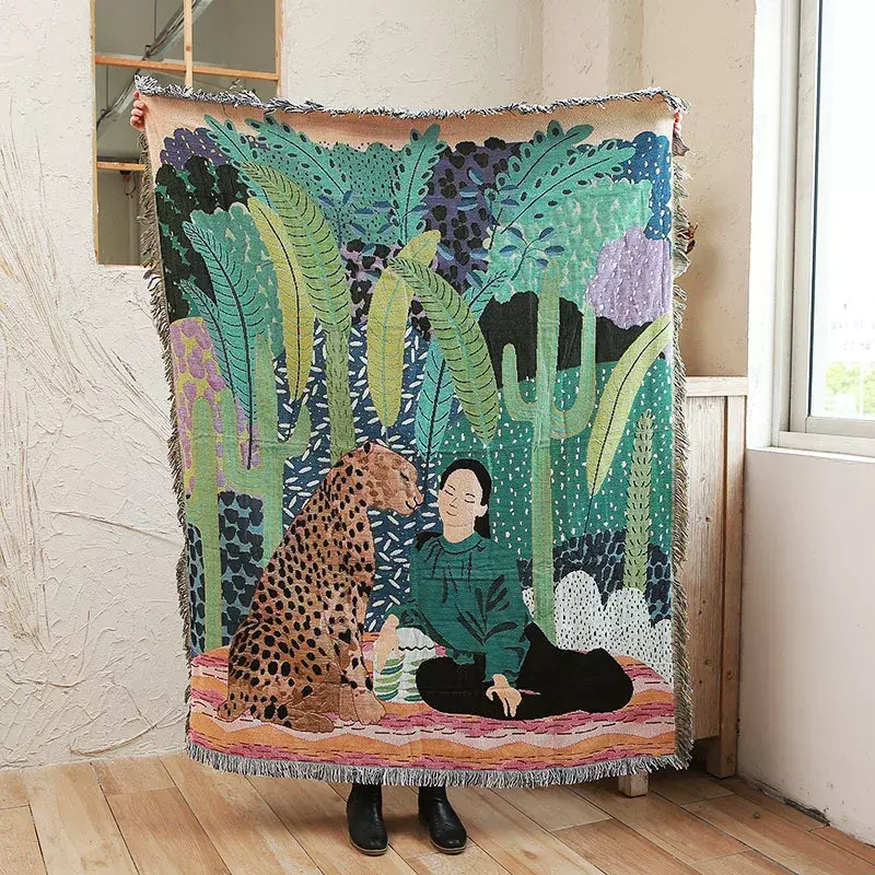 Manta de sofá con patrón geométrico de Color de tigre de la selva tropical, tapiz colgante decorativo abstracto, mantas, alfombra, decoración del hogar