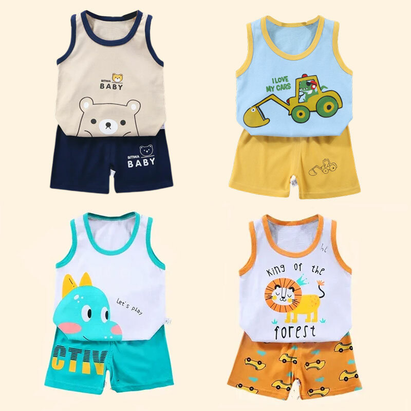 2PCS Children Clothing Vest Suit Children's Sets Summer Cotton T-Shirts Shorts Boys Girls Sleeveless Kids Clothes for baby