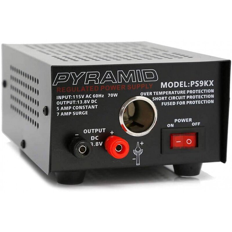 Pyramid PS9KX Universal Compact Bench Power Supply-5 Amp Linear Regulated Home Lab Benchtop Converter w/ 13.8 Volt DC 115V AC 70