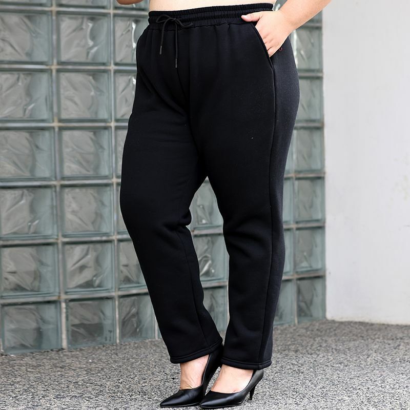 Ropa de talla grande para mujer, pantalones negros ajustados, tendencia informal, con bolsillos de retales y cordón, pantalones de linterna de cintura alta para primavera y verano