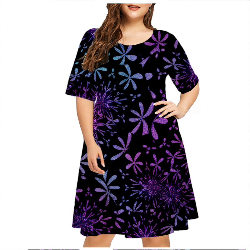 Gaun wanita ukuran besar 5XL 6XL Gaun motif bunga musim panas gaun longgar lengan pendek Hippie pakaian Sundress Vestidos