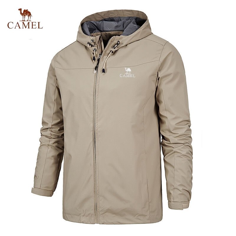 Embroidered CAMEL Men's Stormtrooper Waterproof Hooded Jacket, High-quality Outdoor Sports and Leisure Coat for All Seasons