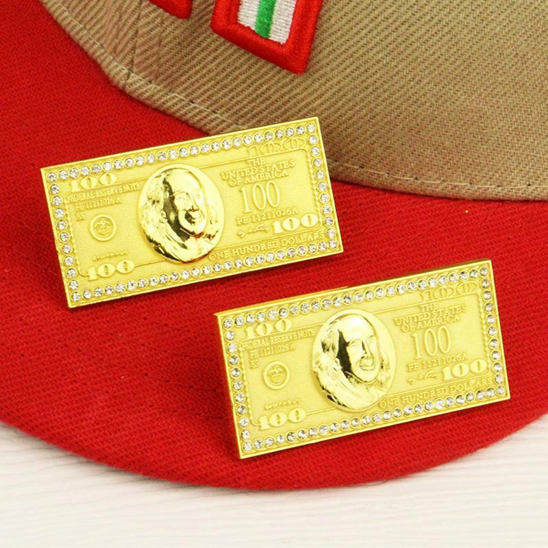 Bros lencana logam tanda dolar perhiasan pin bros topi lencana alat dekorasi tema dolar untuk topi jaket kerah kemeja dan