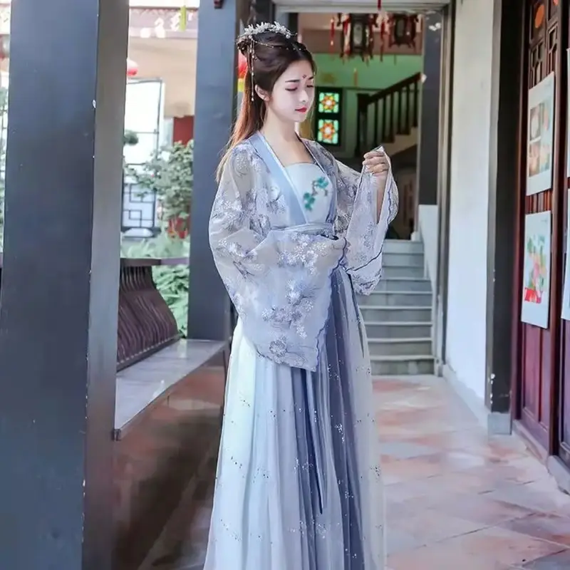전통 여성 꽃 한푸 원피스 고대 중국 코스튬 아름다운 춤 한푸 오리지널 공주 당나라 로브, 2024 신상