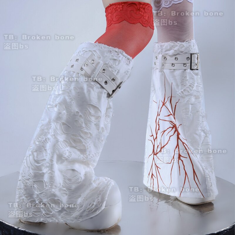Diseño Original Punk Girl japonés Tokio blanco cubierta de pierna estampado de sangre calentador de piernas manga gótica para mujer
