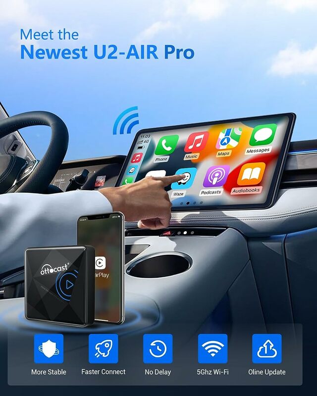 Adaptador Ottocast Wireless Apple CarPlay, Série U2Air para OEM Wired CarPlay, Suprimentos de veículos inteligentes para carros, Sistemas inteligentes