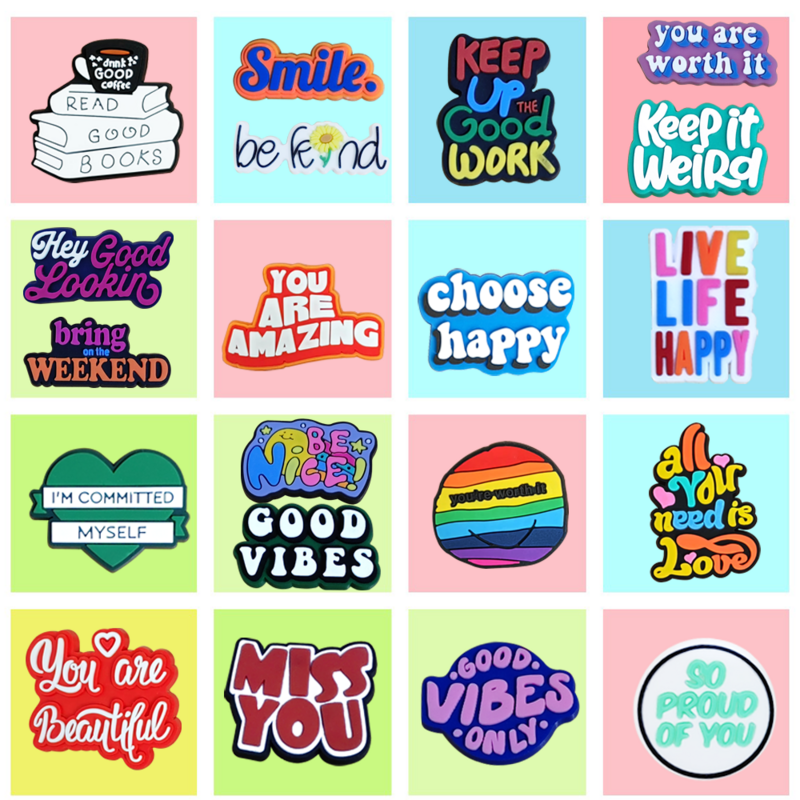 20pcs Funny Phrases PVC Shoe Accessories Keep It Weird Miss You Sandals Decorations Clogs Buckle Teen Gift
