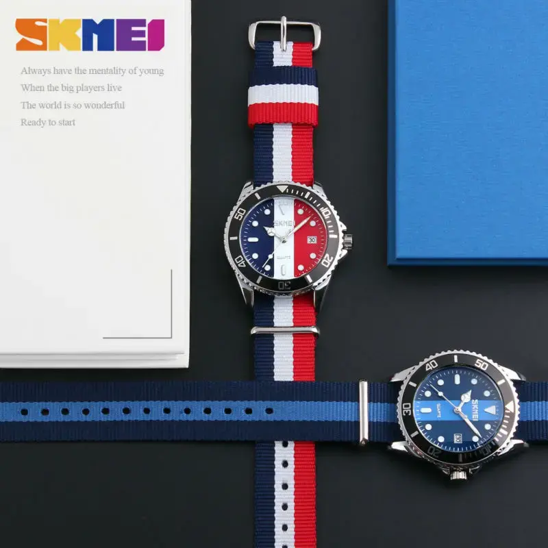 SKMEI-reloj de pulsera de cuarzo para hombre y mujer, cronógrafo informal con correa de nailon, resistente al agua hasta 30M, 9133