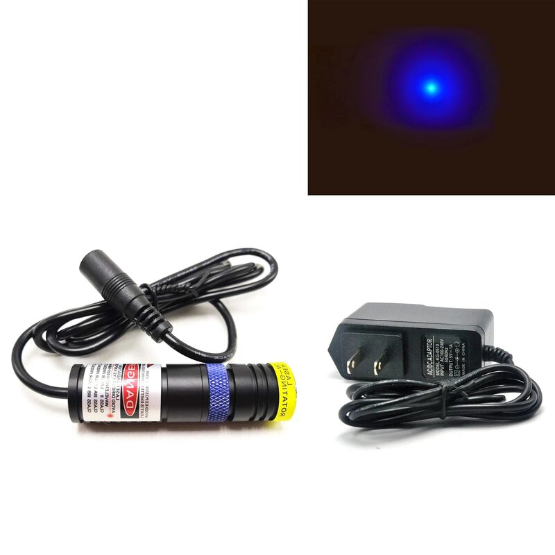 Módulo láser de enfoque ajustable con adaptador de 5V, Luz Azul pura, 450nm, 50mW, localizador de diodos, 18x65mm