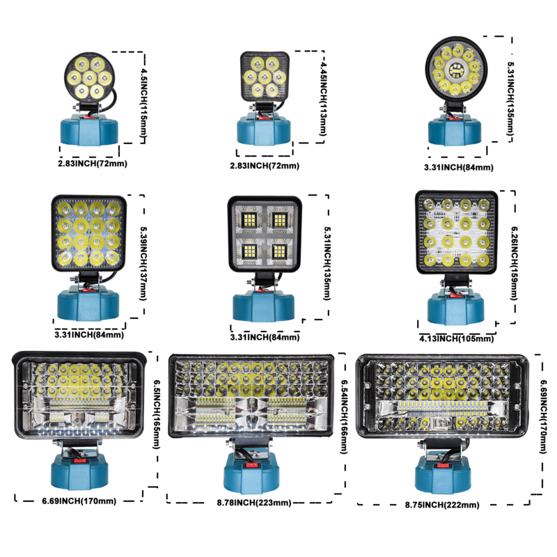 Cordless LED Luz de Trabalho para Makita, Jobsite Ferramenta Spotlight, Lâmpada de Inundação, Lanterna, Sem Bateria, 18V