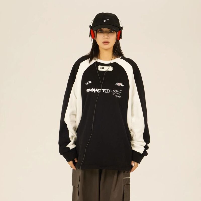 Sudadera de manga larga con cuello redondo para hombre, ropa de calle informal, holgada, con letras, estilo Hip Hop, Y2k