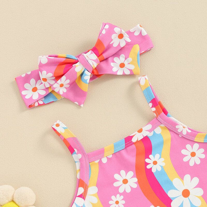 Newborn Baby Girls Clothes Sets Floral Print Sleeveless Bodysuits Ruffles Drawstring Summer Shorts Headband