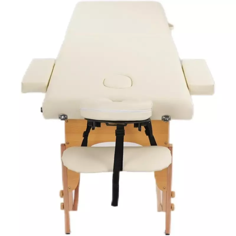 เตียงนวดโต๊ะแบบพกพา29ปอนด์น้ำหนักเบาพับได้กรอบอลูมิเนียมสักพร้อมอุปกรณ์เสริมกระเป๋าหิ้วสีเบจ