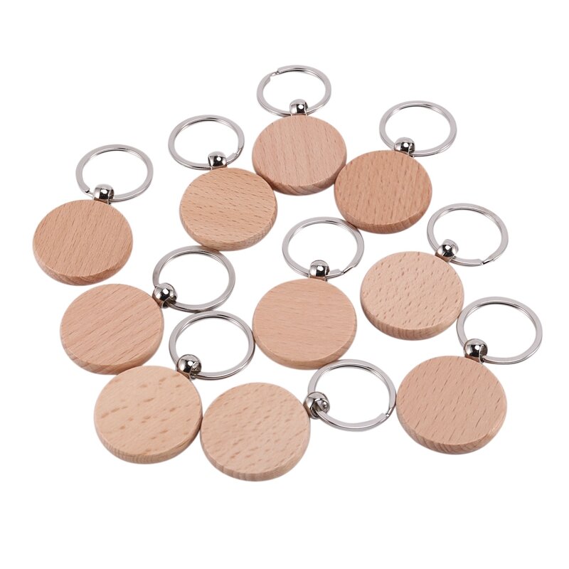 10Pcs Blank Round Wooden Key Chain Diy Wood Keychains Key Tags Can Diy Gifts 40X40mm