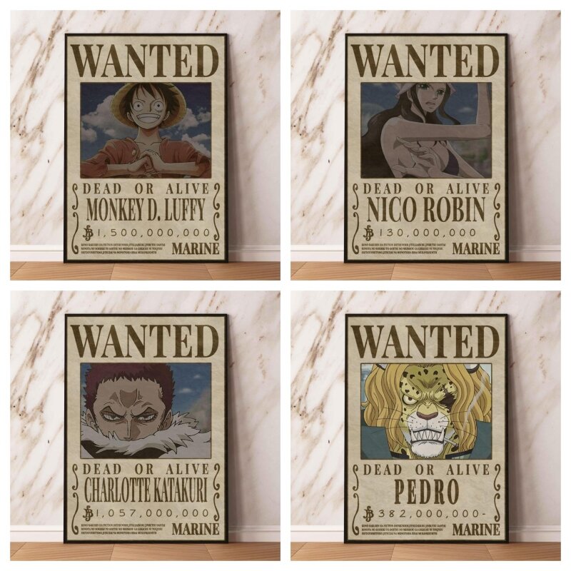 Cartazes de lona de One Piece Robin, adesivos de parede, impressões e imagens, impressões de cartazes procurados, pinturas clássicas, presentes amigos