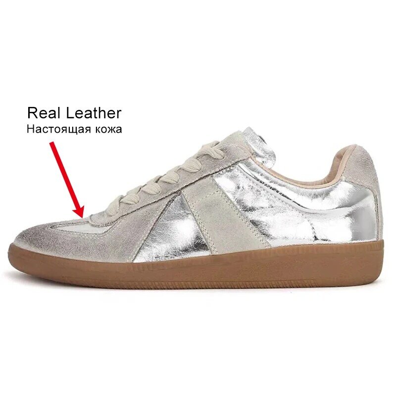 JOZHAMTA rozmiar 35-40 prawdziwe skórzane damskie trampki srebrne sznurowane buty sportowe na niskim obcasie sznurowane buty do tenisa