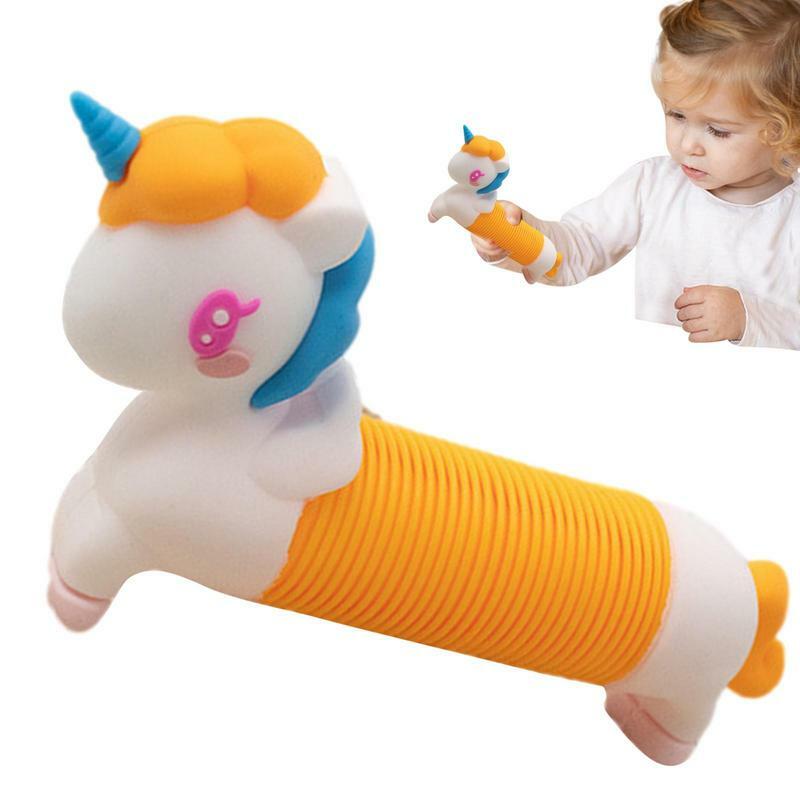 Juguete de rompecabezas de tubo elástico para niños pequeños, juguete sensorial de dibujos animados telescópico, alivio del estrés, novedad