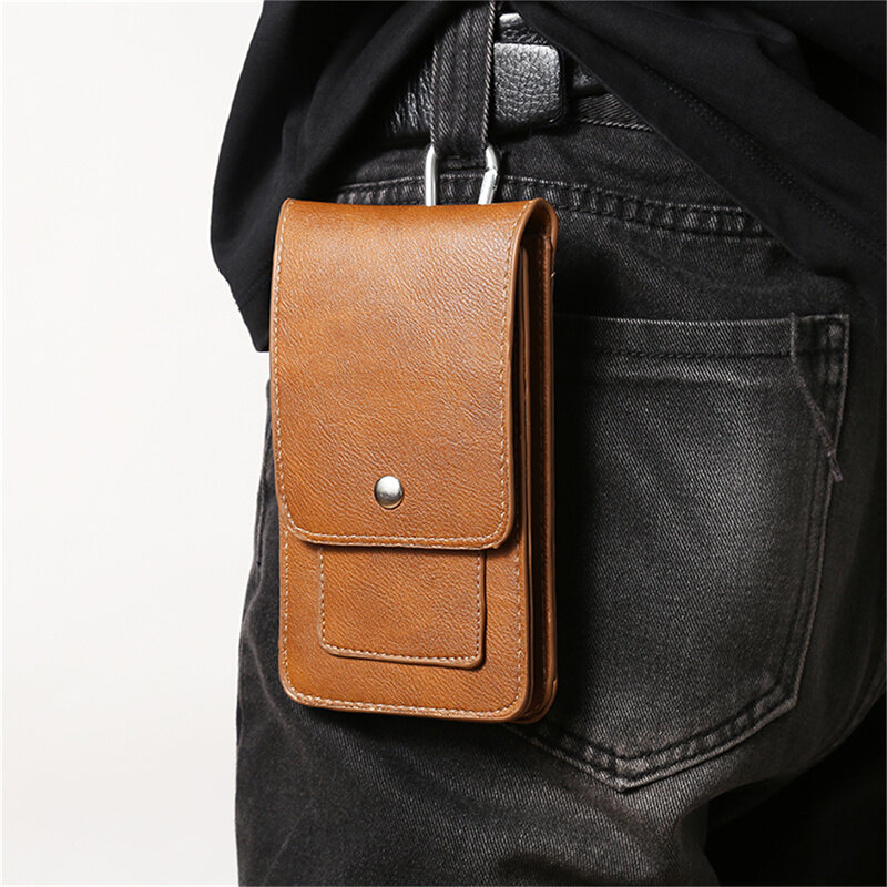 Mobile Phone Waist Bag For Mens Card Holder Packs Magnetic Flip Cover Hanging Belt Pouch Portable Waist With Card Holder Bag