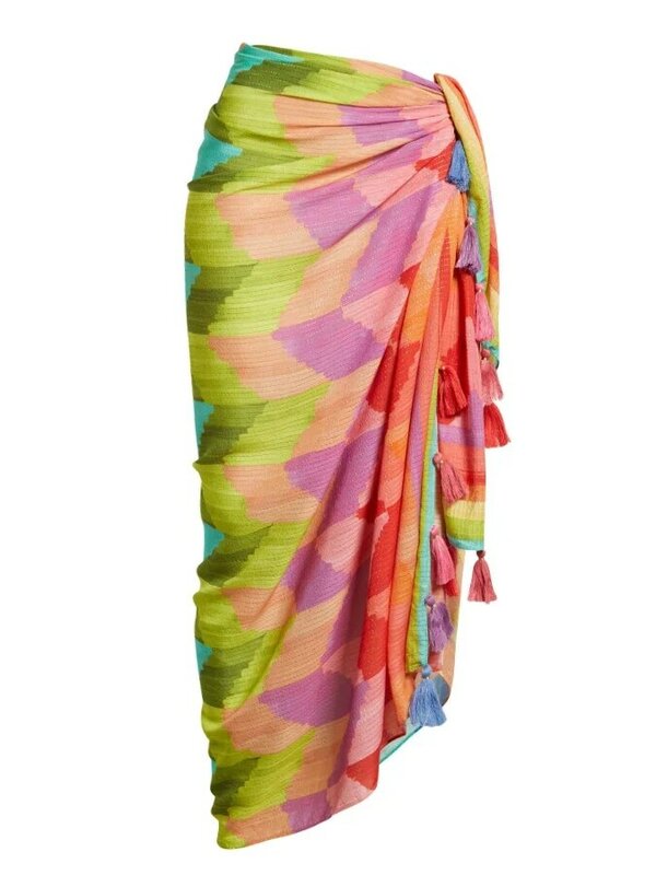 Colourful cetak geometris Halter satu potong baju renang dan penutup pantai wanita modis pakaian renang pantai pakaian mandi mewah 2024