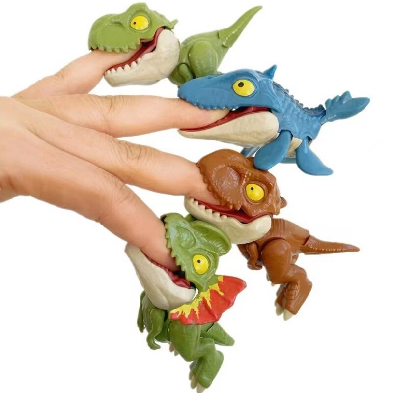 Jurajski palec dinozaur Triceratops tyranozaur zabawki modele dla dzieci kreatywne gryzące palce dinozaury interaktywna zabawka prezent dla chłopca