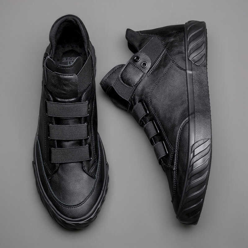 Мужские кожаные туфли, черные удобные мокасины в Корейском стиле, высокие кроссовки в британском стиле, 2023 г, 588